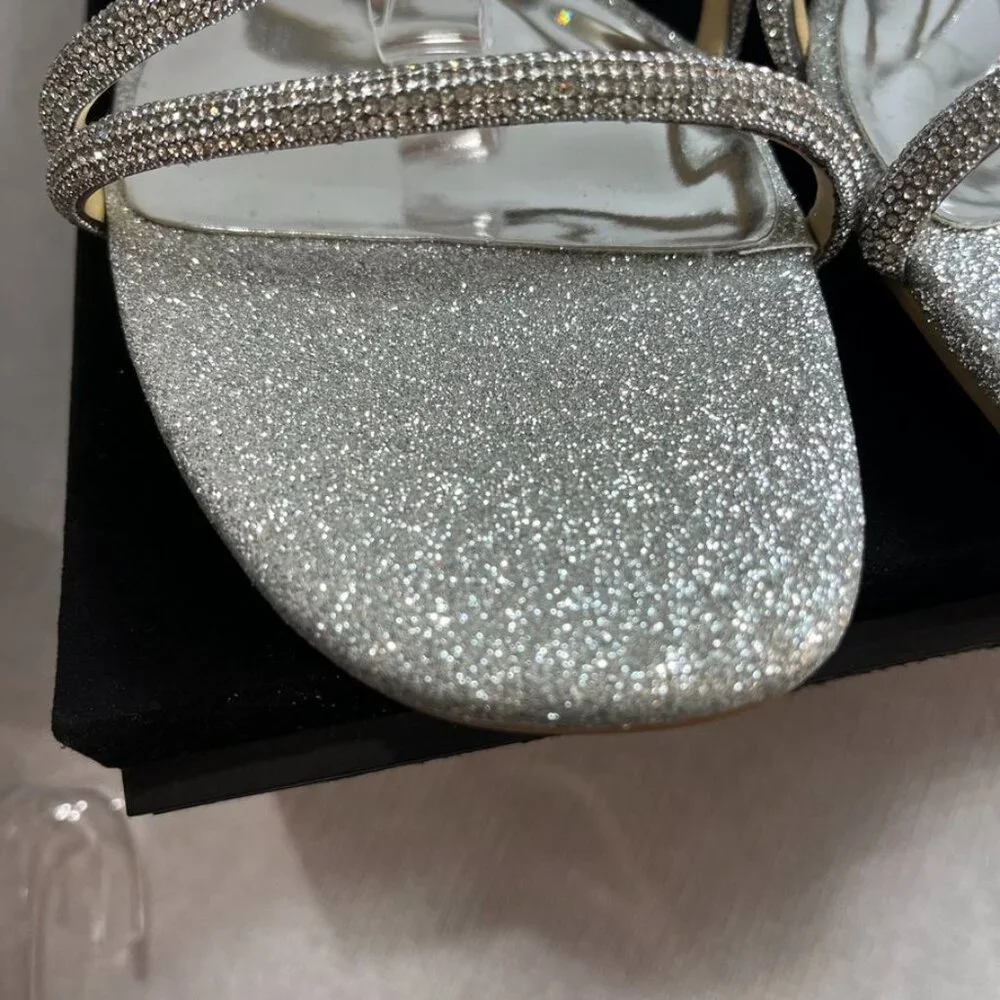 Badgley Mischka Crystal Strappy Flat Sandals Silver 10M